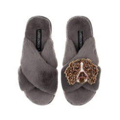 Classic Laines Slippers With Duke The Brown & White Spaniel Brooch