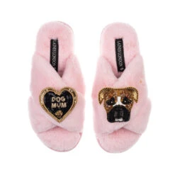 Classic Laines Slippers With Pip The Boxer & Dog Mum Brooches