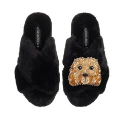 Classic Laines Slippers With Enki-Doo The Cockapoo Brooch