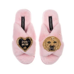 Classic Laines Slippers With Skip The Golden Lab & Dog Mum Brooches