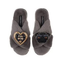 Classic Laines Slippers With Snoopy The Pug & Dog Mum Brooches