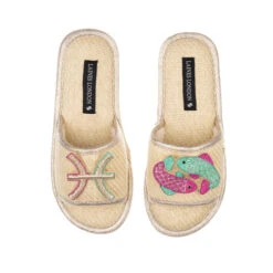 Straw Braided Sandals With Pisces Star Sign Brooches