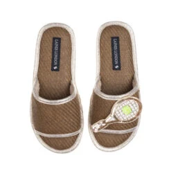 Straw Braided Sandals With Tennis Brooch