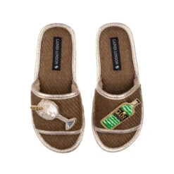 Straw Braided Sandals With Original Gin Brooches