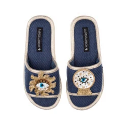 Straw Braided Sandals With Mystic Eyes Brooches