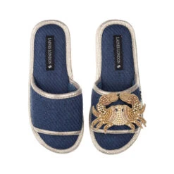 Straw Braided Sandals With Gold Crab Brooch