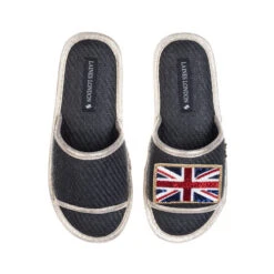 Straw Braided Sandals With Union Jack Brooch