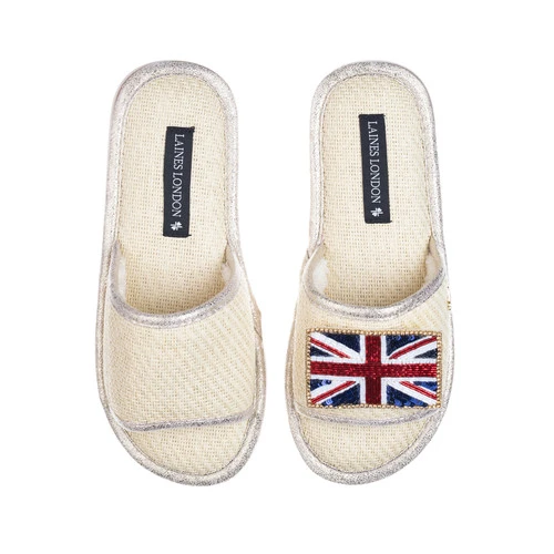 Straw Braided Sandals With Union Jack Brooch - Image 2