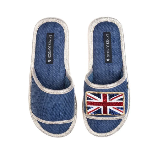 Straw Braided Sandals With Union Jack Brooch - Image 3