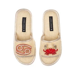 Straw Braided Sandals With Cancer Star Sign Brooches