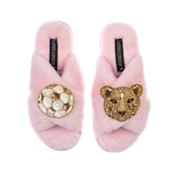 Classic Laines Slippers With Football & Lioness Brooches
