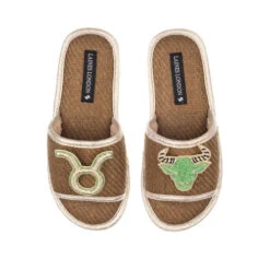 Straw Braided Sandals With Taurus Star Sign Brooches