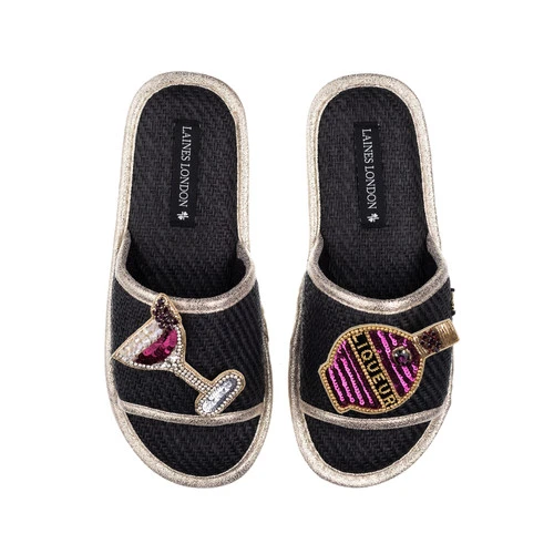 Straw Braided Sandals With Raspberry Liqueur Brooches - Image 3