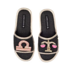Straw Braided Sandals With Libra Star Sign Brooches