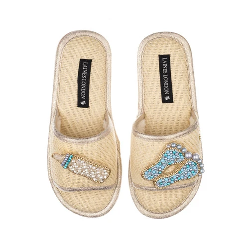 Straw Braided Sandals With Baby Boy Brooches - Image 2