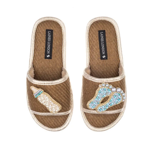 Straw Braided Sandals With Baby Boy Brooches - Image 4