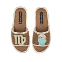 Straw Braided Sandals With Virgo Star Sign Brooches