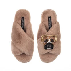 Classic Laines Slippers With Pip The Boxer Brooch