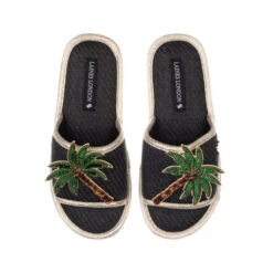 Straw Braided Sandals With Double Palm Tree Brooches