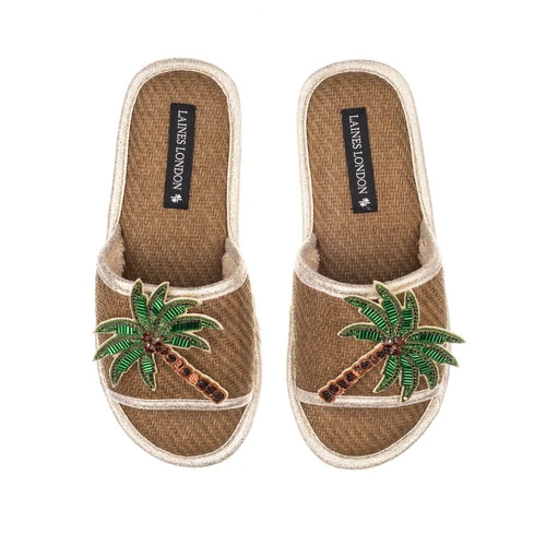 Straw Braided Sandals With Double Palm Tree Brooches - Image 2