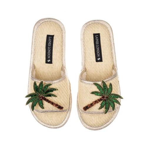 Straw Braided Sandals With Double Palm Tree Brooches - Image 4