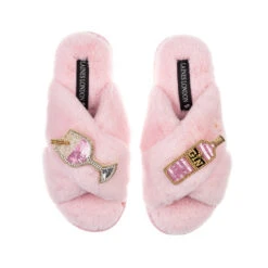 Classic Laines Slippers With Pink Gin Brooches