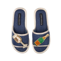Straw Braided Sandals With Laines Champers Brooches