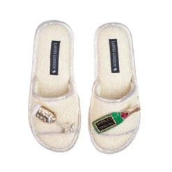 Straw Braided Sandals With Bubbles Darling Brooches