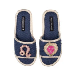 Straw Braided Sandals With Leo Star Sign Brooches