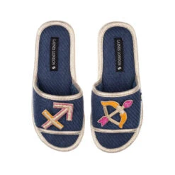 Straw Braided Sandals With Sagittarius Star Sign Brooches