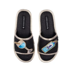 Straw Braided Sandals With Sapphire Gin Brooches