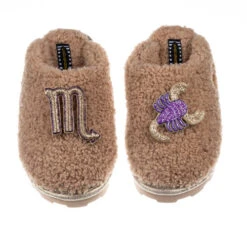 Teddy Closed Toe Slippers With Scorpio Star Sign Brooches