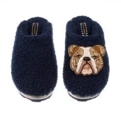 Teddy Closed Toe Slippers With Mr Beefy The Bulldog Brooch