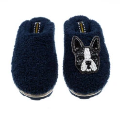 Teddy Closed Toe Slippers With Buddy The Boston Terrier Brooch