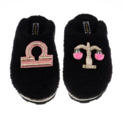 Teddy Closed Toe Slippers With Libra Star Sign Brooches