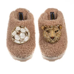 Teddy Closed Toe Slippers With Lioness & Football Brooches