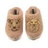 Teddy Closed Toe Slippers With Lion & Lioness Brooches