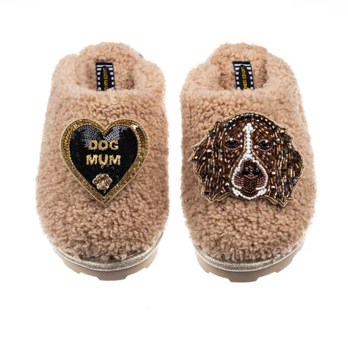 Teddy Closed Toe Slippers With Duke & Dog Mum Brooches - Image 2