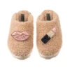 Teddy Closed Toe Slippers With Pink & Gold Pucker Up Brooches