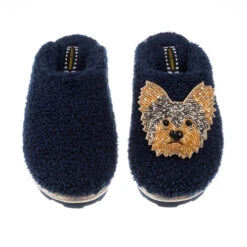 Teddy Closed Toe Slippers With Minnie The Yorkie Brooch
