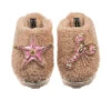 Teddy Closed Toe Slippers With Pink & Gold Starfish & Lobster Brooches