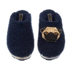 Teddy Closed Toe Slippers With Franki The Fawn Pug Brooch