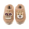 Teddy Closed Toe Slippers With Corgi & Crown Brooches