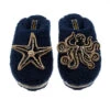 Teddy Closed Toe Slippers With Black & Gold Starfish & Octopus Brooches