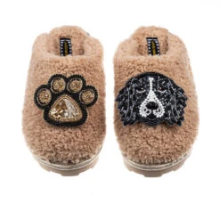 Teddy Closed Toe Slippers With Bentley & Paw Brooches