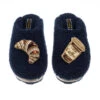 Teddy Closed Toe Slippers With Coffee & Croissant Brooches