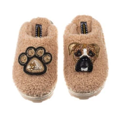 Teddy Closed Toe Slippers With Pip & Paw Brooches