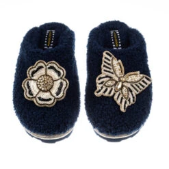 Teddy Closed Toe Slippers With Butterfly & Flower Brooches