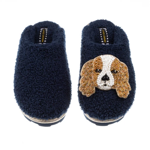 Teddy Closed Toe Slippers With Lady The King Charles Cavalier Brooch