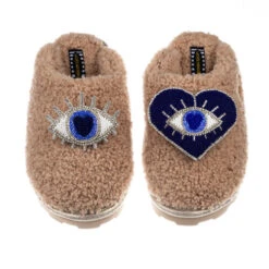 Teddy Closed Toe Slippers With Double Blue & Silver Eye Brooches